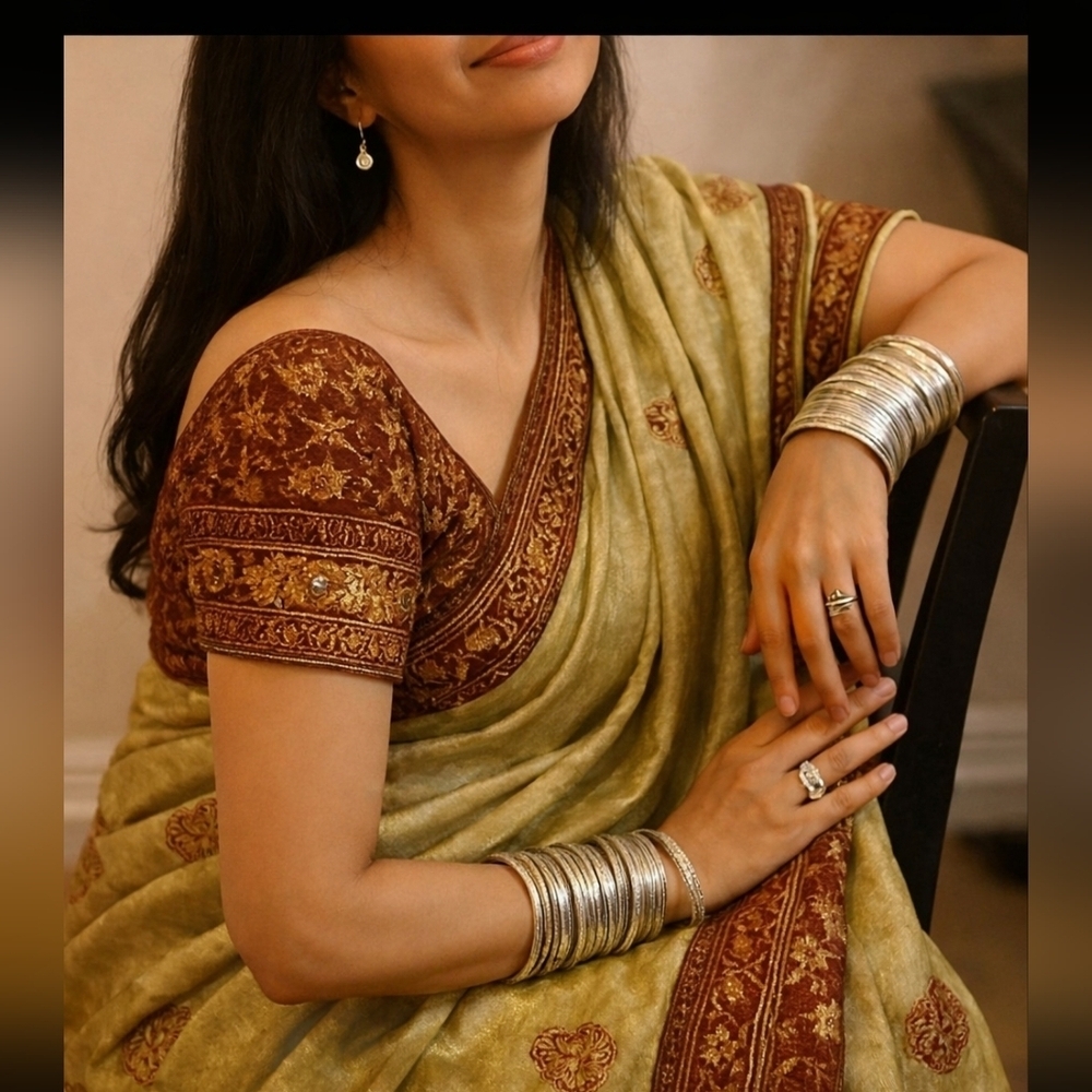 Elegant Gold & Maroon Traditional Saree – Intricate Embroidery with Rich Border